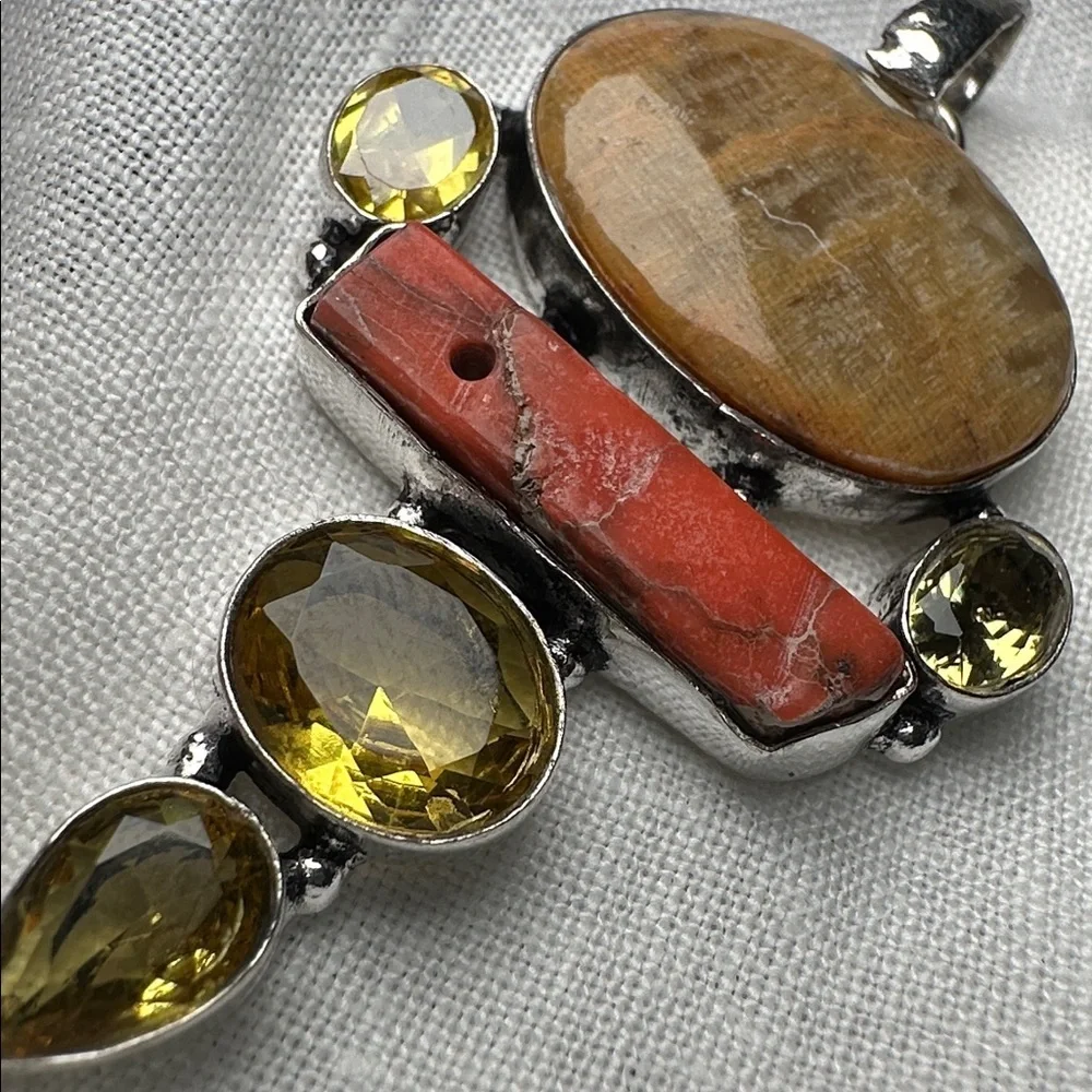 Artisan Handcrafted Jewelry YELLOW LACE AGATE And CITRINE Multi-Stone Pendant - Picture 12 of 15